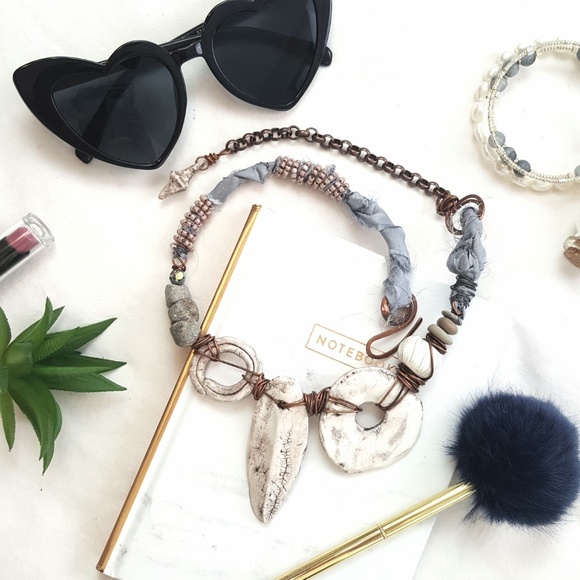 Artisan Polymer Faux Fossil Statement Necklace - Picture 2 of 8